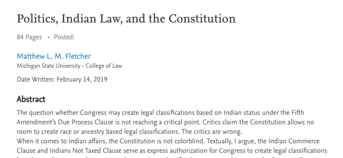 Politics, Indian Law, and the Constitution