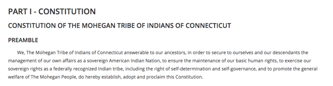 The Mohegan Tribe: Preamble Excerpt