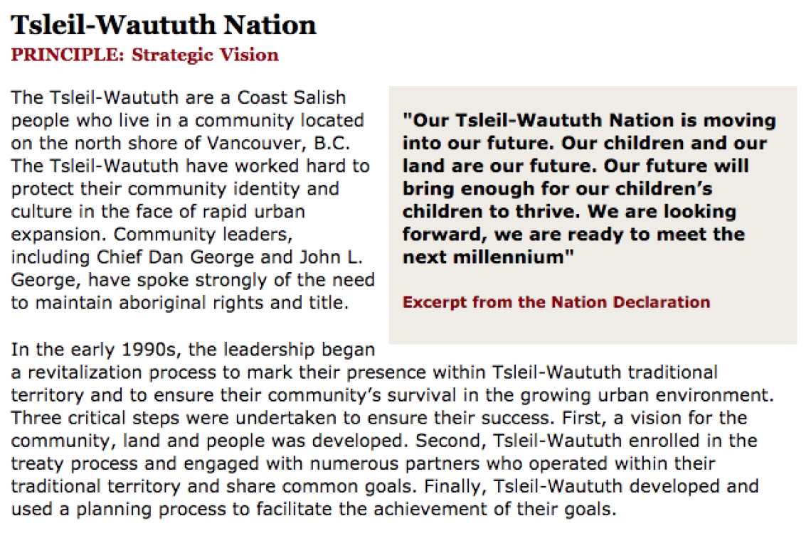 Best Practices Case Study (Strategic Vision): Tsleil-Waututh Nation