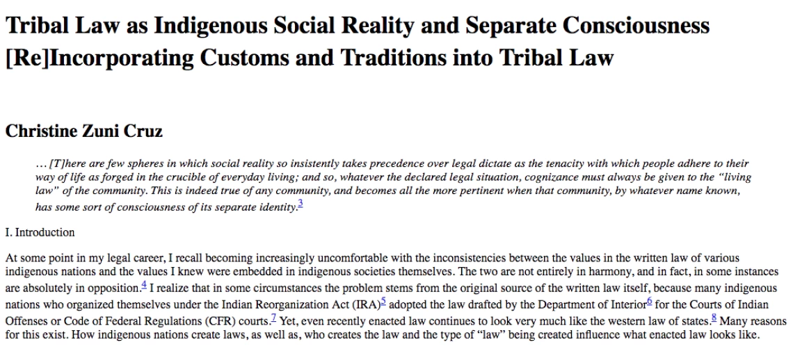 Tribal Law as Indigenous Social Reality and Separate Consciousness: [Re]Incorporating Customs and Traditions into Tribal Law