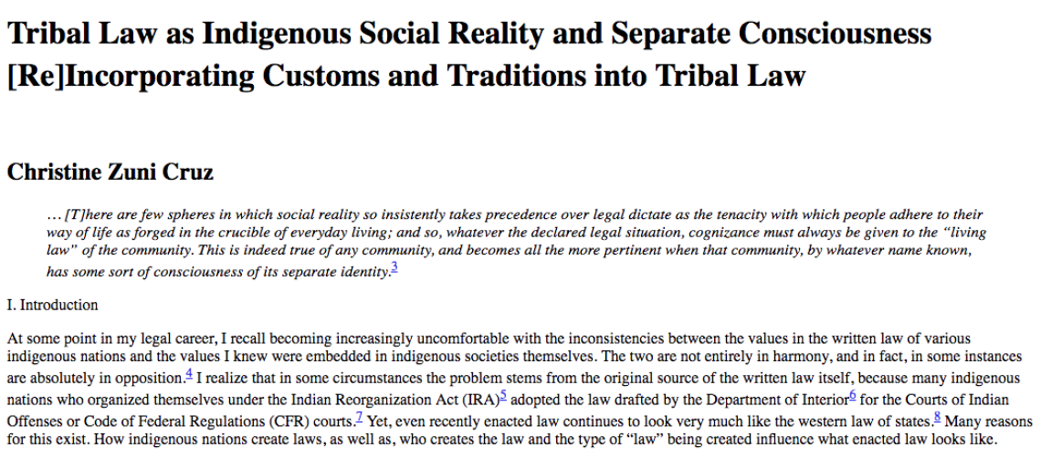 Tribal Law as Indigenous Social Reality and Separate Consciousness: [Re]Incorporating Customs and Traditions into Tribal Law