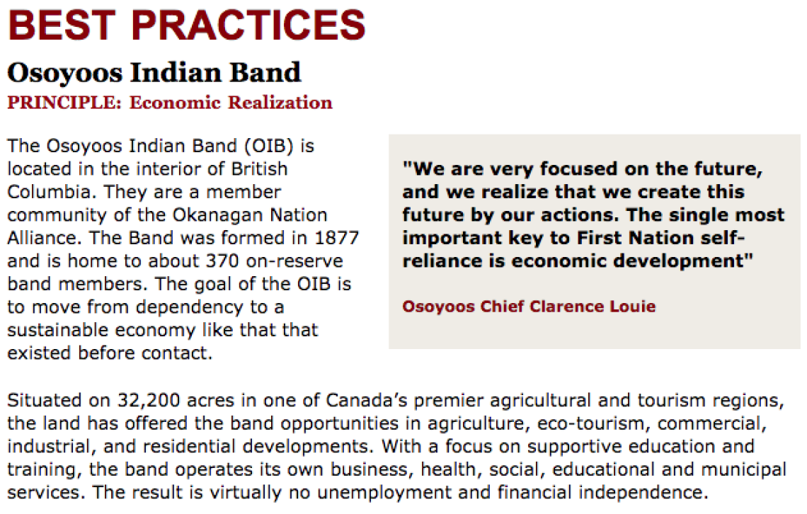 Best Practices Case Study (Economic Realization): Osoyoos Indian Band