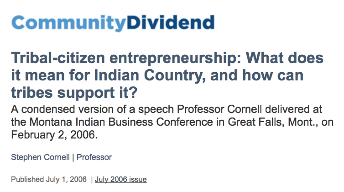 Tribal-citizen entrepreneurship: What does it mean for Indian Country, and how can tribes support it?