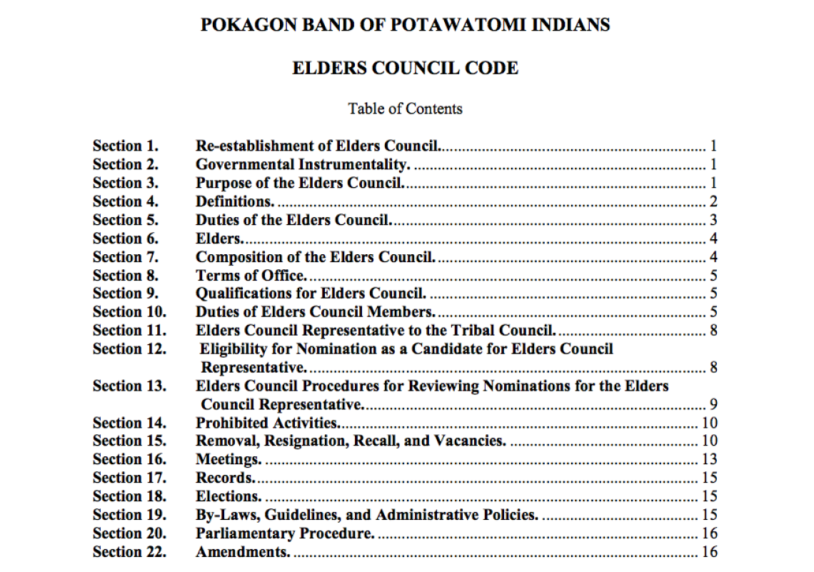 Pokagon Band of Potawatomi Indians: Elders Council Code