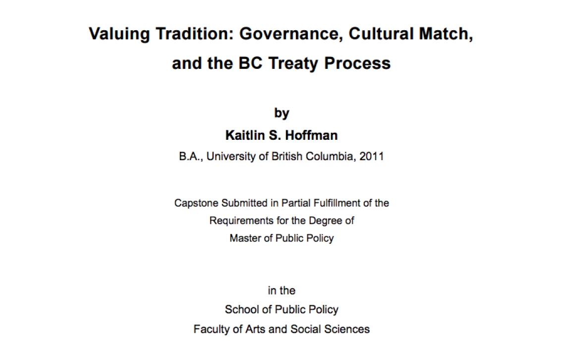 Valuing Tradition: Governance, Cultural Match, and the BC Treaty Process