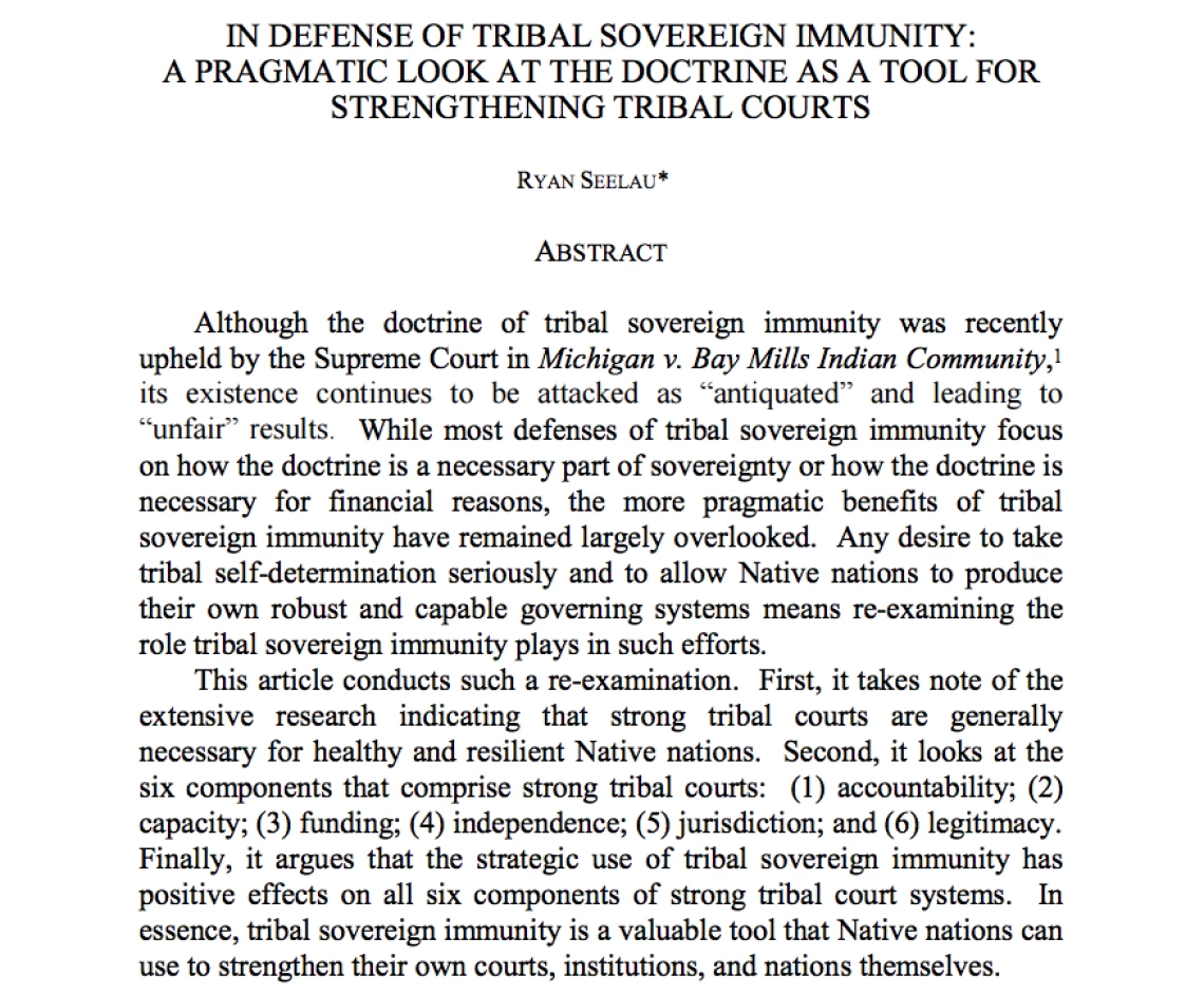 In Defense of Tribal Sovereign Immunity: A Pragmatic Look at the Doctrine as a Tool for Strengthening Tribal Courts