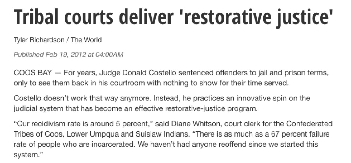 Ore. tribal courts deliver 'restorative justice'