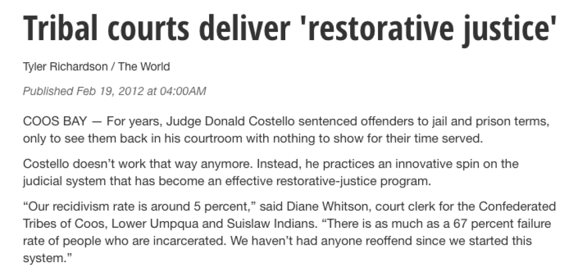 Ore. tribal courts deliver 'restorative justice'