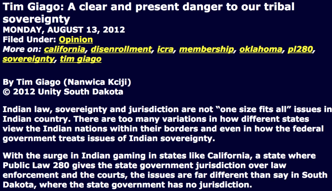 A clear and present danger to our tribal sovereignty