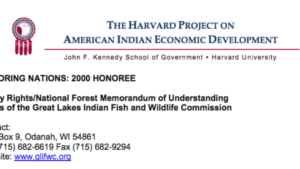 2000 Honoring Nations: Tribes of the Great Lakes Indian Fish and Wildlife Management