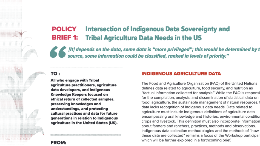 Intersection of Indigenous Data Sovereignty and Tribal Agriculture Data Needs in the US